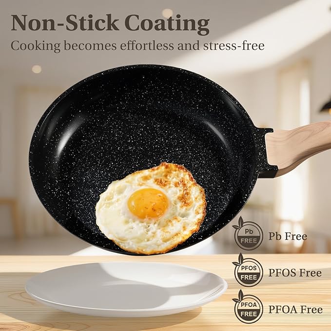 Sweetcrispy Pots and Pans Set, 25 Pcs Nonstick Cookware Set, Induction Kitchen Cooking Set, Non-Toxic Frying Pans & Saucepans (PFOA/PFOS Free) Black