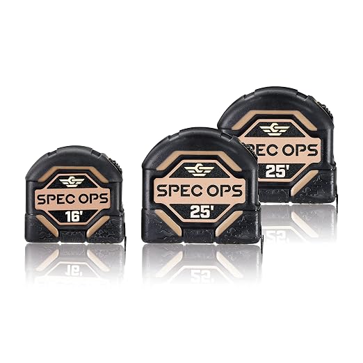 Spec Ops Tools Tape Measure for Measuring & Layout, 1 1/8" Double-Sided Blade and Military-Grade Composite Case, 16 Foot + 25 Foot (2)