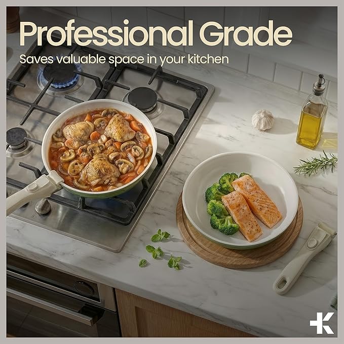 Bakken 17-Piece Ceramic Coated Aluminum Cookware Set, Nonstick Pots and Pans with Lids, Silicone Cooking Utensils & Oven Mitts, All Stovetop Safe Up To 500°F, PTFE & PFAS Free, Dishwasher Safe