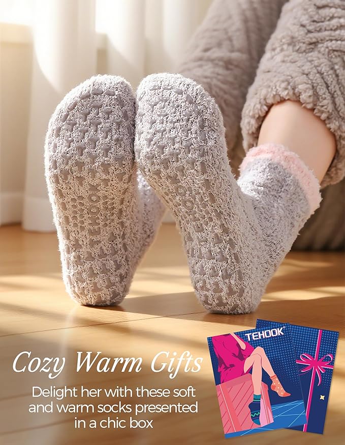 TEHOOK Warm & Cozy Gifts for Women, Fluffy Fuzzy Plush Sleeping Slipper Socks - Soft Warm Fabric