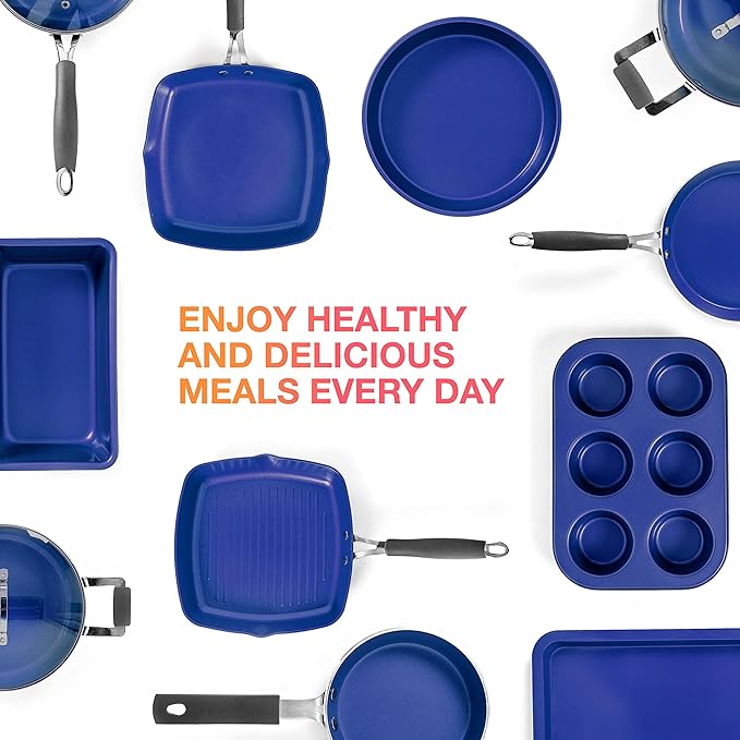 Mueller Sapphire UltraClad Kitchen Induction Pots and Pans Set Nonstick Induction Cookware Sets -24pc for Cooking Kitchen Cookware Sets, Frying Pans