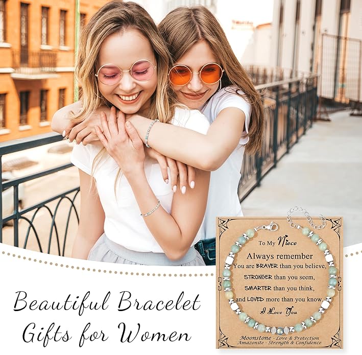 JoycuFF 𝗚𝗶𝗳𝘁𝘀 𝗳𝗼𝗿 𝗪𝗼𝗺𝗲𝗻 𝗠𝗼𝗼𝗻𝘀𝘁𝗼𝗻𝗲 𝗕𝗿𝗮𝗰𝗲𝗹𝗲𝘁 Amazonite Colorful Imperial Jasper Stainless Steel Beads Bracelets, Mothers Day Birthday Christmas Valentines Graduation Gifts