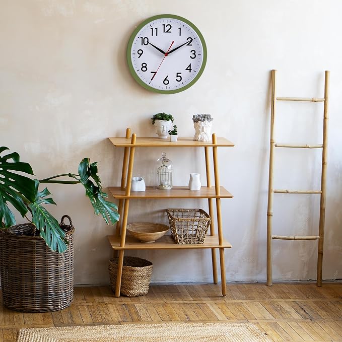 AKCISOT 10 Inch Wall Clock, Battery Operated Analog Clock, Silent Non-Ticking, Ideal for Bedroom, Bathroom, Kitchen, Office and School, Olive Green