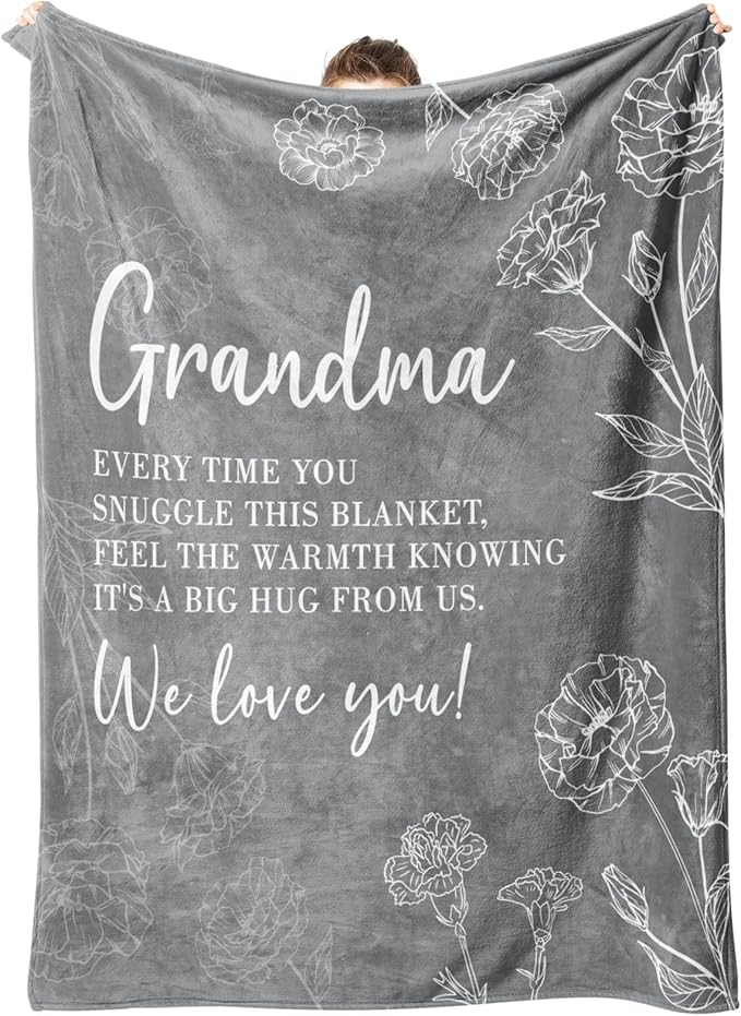 Mothers Day Grandma Gifts, Birthday Gifts for Grandma from Grandkids, to My Grandmother Soft Throw Blanket 50" x 60", Grey