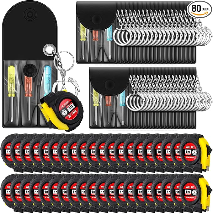 Jutom 80 Pcs Mini Tape Measure Keychain Bulk Mini Screwdriver Keychain Set Adult Tool Party Prize for Father's Men Gifts