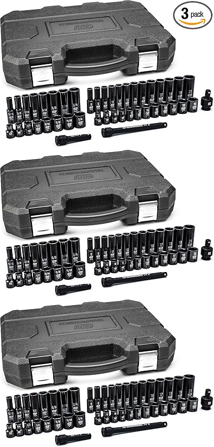 GEARWRENCH 44 Pc. 3/8" Drive 6 Point Standard & Deep Impact SAE/Metric Socket Set - 84916N (Pack of 3)