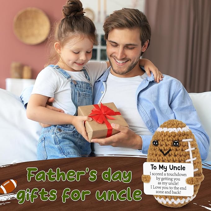 BiuNiuring Uncle Fathers Day Birthday Gifts from Niece Nephew, Father's Day Positive Handmade Crochet Uncle Gifts, Unique Funny I Love You Cute Football Small Gift for Uncles