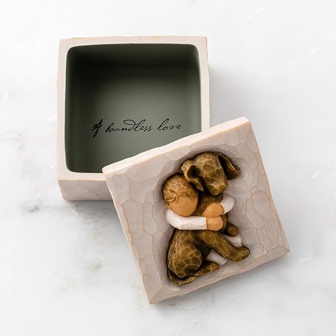 Willow Tree Hug (dark dog), sculpted hand-painted Keepsake Box