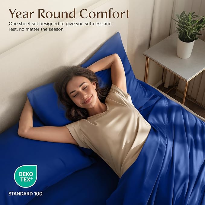 Utopia Bedding Full Size Sheet Set – 4 Piece Bed Sheets, Soft and Breathable Microfiber, Includes 1 Fitted Sheet, 1 Flat Sheet and 2 Pillowcases – Oeko Tex (Royal Blue)