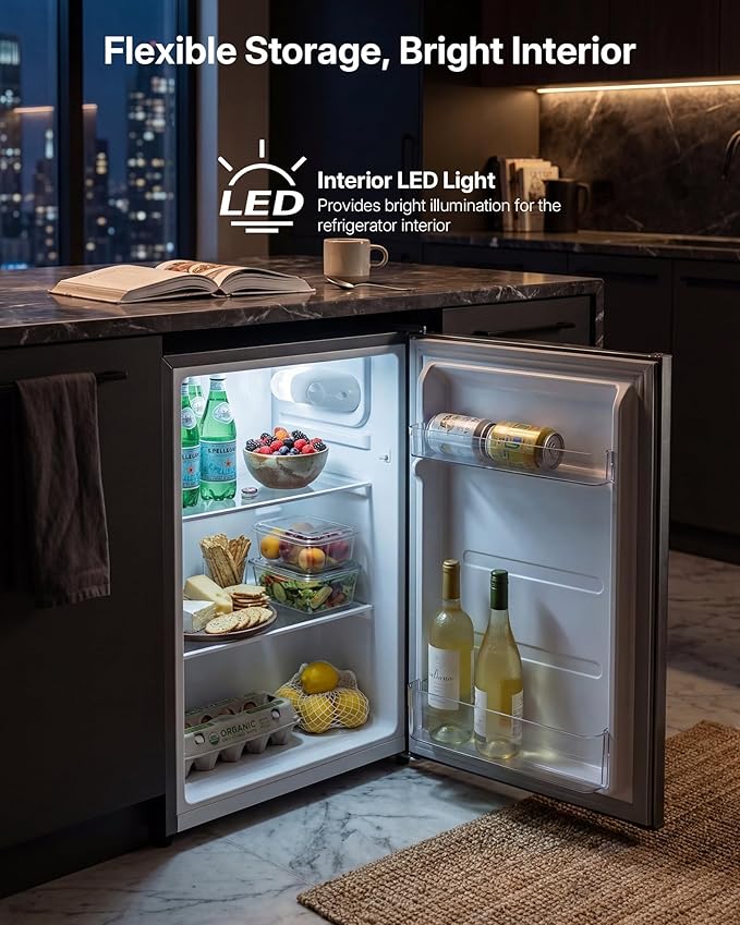 Upstreman 2.5 Cu.Ft All-Refrigerator Mini Fridge, Single Door Small Refrigerator, Dorm Fridge with 7 Adjustable Thermostat, Compact Refrigerator for Office, Bedroom or Dorm, Gray-CR26