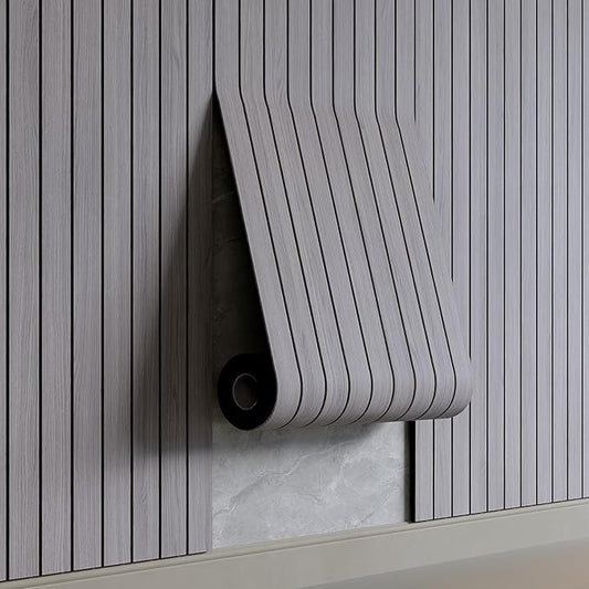 YU LI 3DH Peel and Stick PVC Slat Wall Panel 236"x15.75" Self-Adhesive Thick Faux Grey Wood Grain Wallpaper Panel 3D Soundproof Wall Panels for Walls & Ceilings