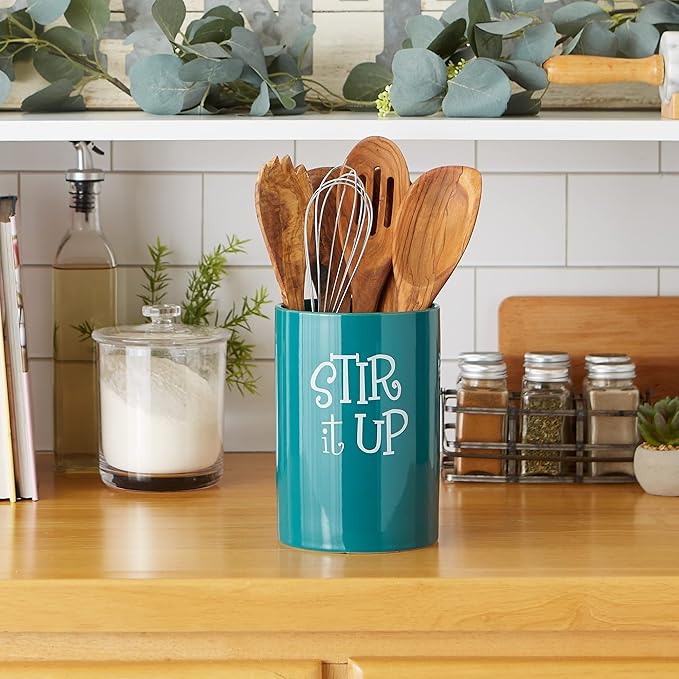 DII Kitchen Accessories Retro Collection Ceramics, Utensil Holder, Teal