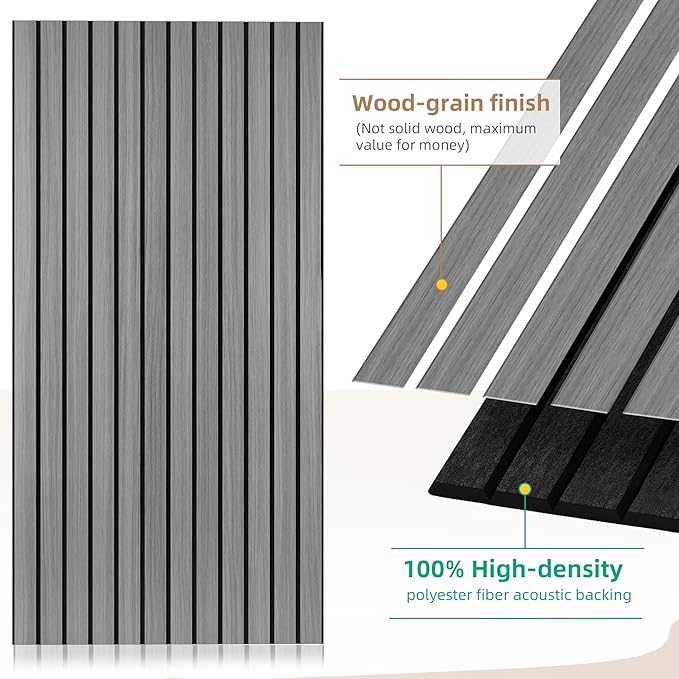 4 Pack Acoustic Panels for Wall, Soundproof Panels with Simulated Wood Grain Finish, 47.2”x23.6” Decorative Acoustic Wall Panel for Office,Home Theater,Studio,Living Room, Gray Oak