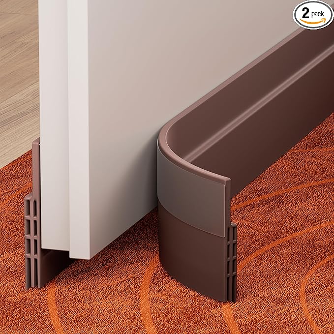 GroTheory 2 Pack Door Draft Stopper, Under Door Sweep for Exterior & Interior Doors, Weather Stripping Door Seal, Garage Window Blocker Noise Cold Air Insulation, Draft Guard Brown 2" W x 39" L