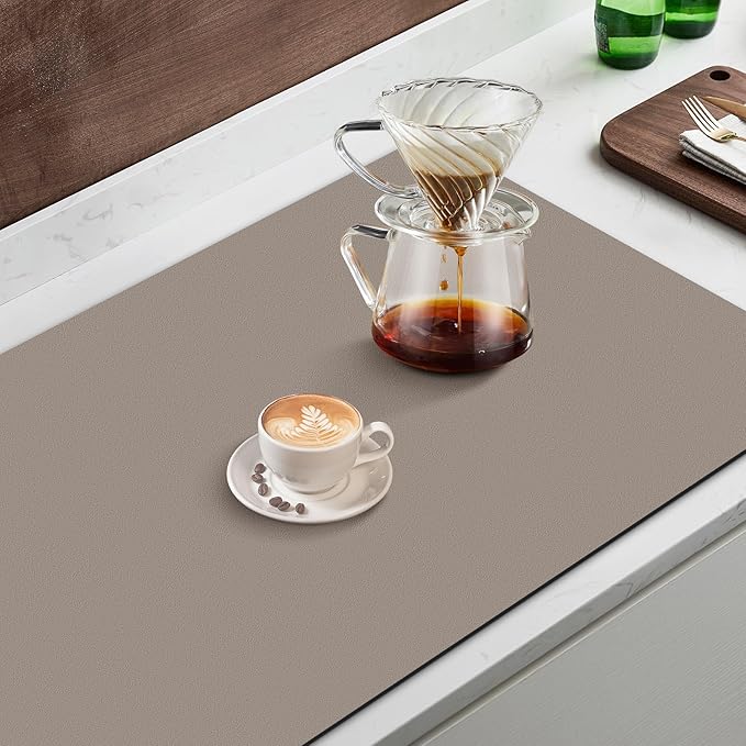 WISELIFE Super Absorbent Dish Drying Mat Khaki 17" W x 30" L, Coffee Bar Accessories