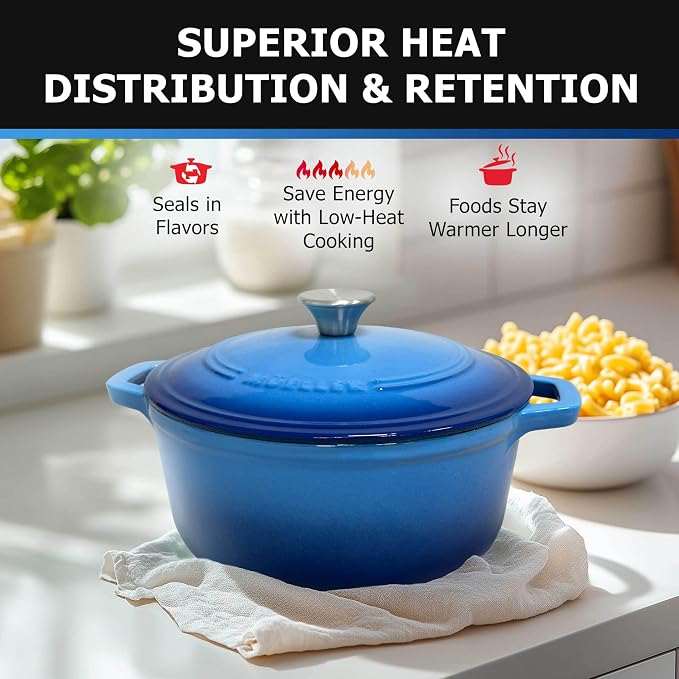 MUELLER HOME 4.5 QT Enameled Cast Iron Dutch Oven, Heavy-Duty Casserole Dish and Braiser Pan with Lid and Stainless Knob, Oven-Safe up to 500° F & Across All Cooktops, Aqua Blue | Heavy-Duty Casserole Dish and Braiser Pan, Lid with Stainless Knob, Oven...