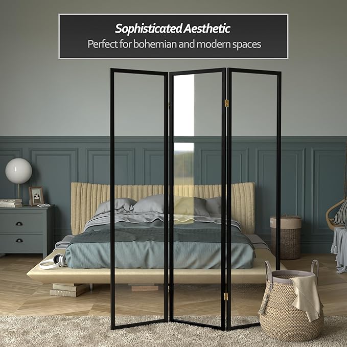 Red Lantern 6 ft. Tall Clear Plastic Partition Black 3 Panel