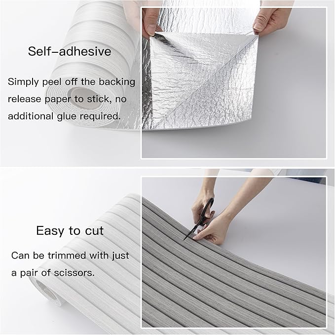 Peel and Stick PVC Slat Wall Panels, Wood Grain Self-Adhesive Soundproof Moisture-Resistant Paneling, 3D Faux Wood Panels for Bedroom Bathroom Walls & Ceilings 118"x15.75"(Gray,13Sq.ft)
