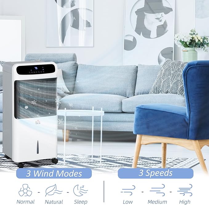 32" Evaporative Air Cooler, 3-in-1 Portable Cooling Fan with Humidifier, Ice Packs, Remote, 12H Timer, Oscillation & 3.2 Gal Tank, White