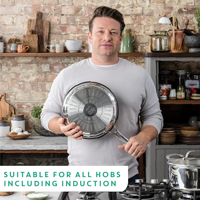 T-Fal x Jamie Oliver Nonstick Coated Stainless Steel Pan 11-Inch, Induction Compatible, Oven Safe up to 500°F, Chef's Stainless Steel Skillet, Frying Pan, Silver