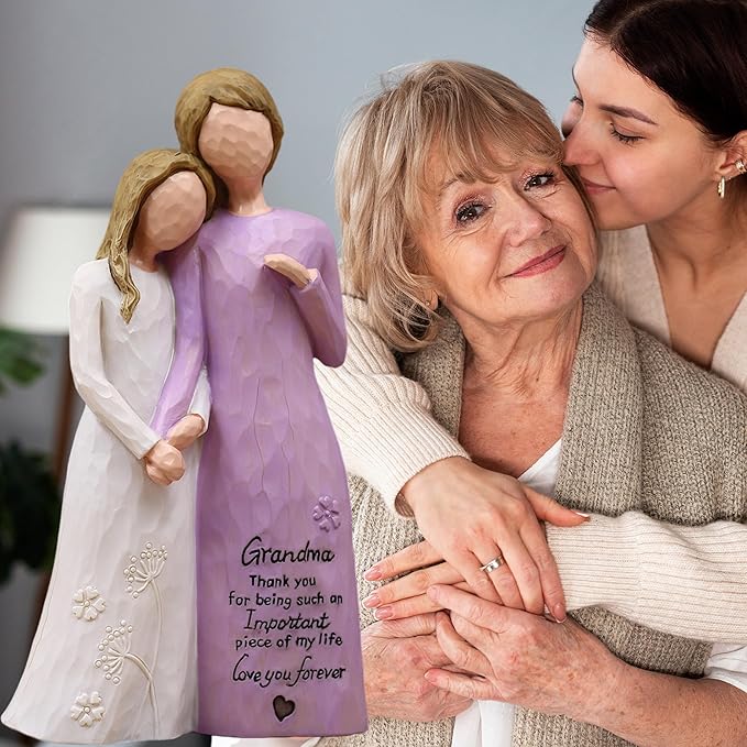 Grandma Birthday Gifts from Granddaughter, Great Grandma Gifts for Birthday Christmas Mothers Day, Grandmother Granddaughter Embrace Hand-Painted Resin Figurine(Purple)