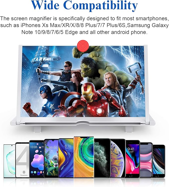 16" Screen Magnifier,3D HD Mobile Phone Magnifier Projector Screen Enlarger for Movies, Videos, and Gaming,Foldable Cell Phone Stand with Screen Amplifier,Supports All Smartphones (White 16inch)