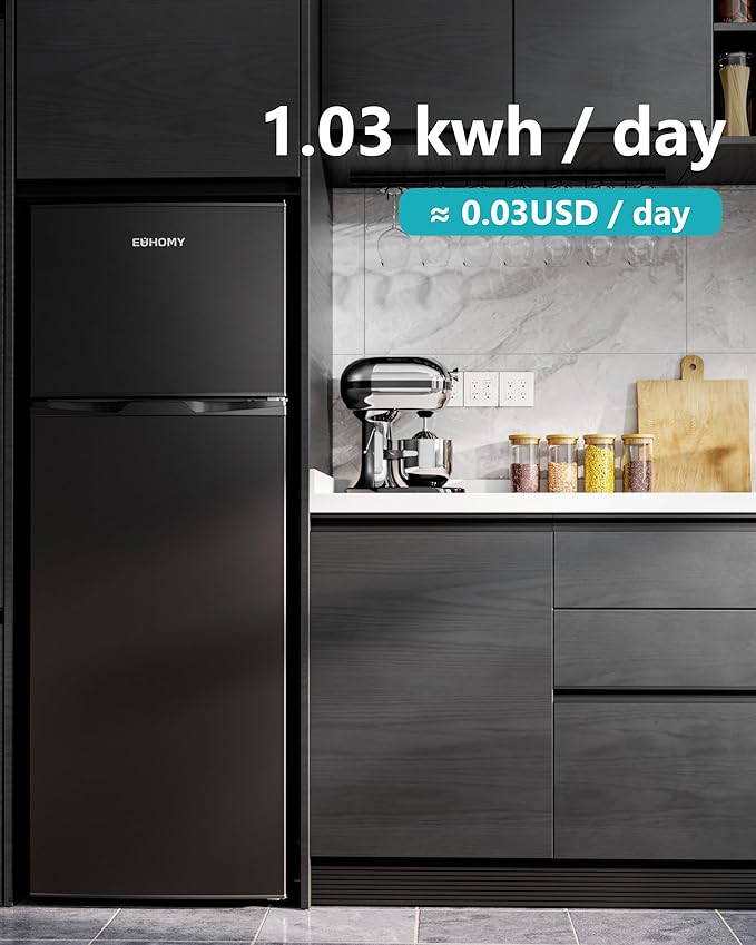 EUHOMY 7.4 Cu.Ft. Refrigerator with Freezer, 2 Door Fridge, Large Capacity, Adjustable Thermostat for Kitchen/Dorm/Apartment/Garage - Food Storage or Cooling Drinks, Black
