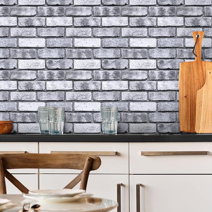 COMSTICKC 3D Faux Brick Wall Panel Peel and Stick, 10 Pcs of 12"X12", Small Size, Ultra-Light PVC Fake Brick Decorative Tiles Backsplash, Paintable, Not Real Brick (Gray -2)