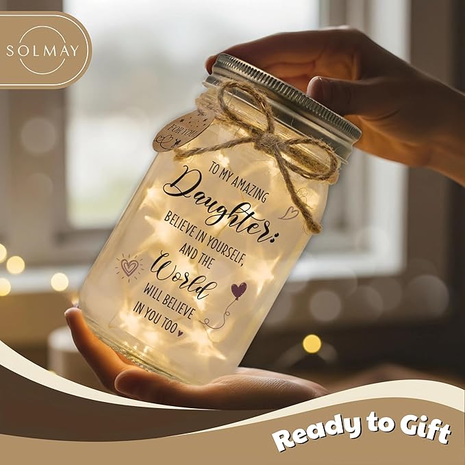 SOLMAY Unique Daughter Gifts from Mom, Mother Daughters Gift & Birthday Gifts for Daughter Adult, Easter Gift for Daughters, Mason Jar Light Keepsake