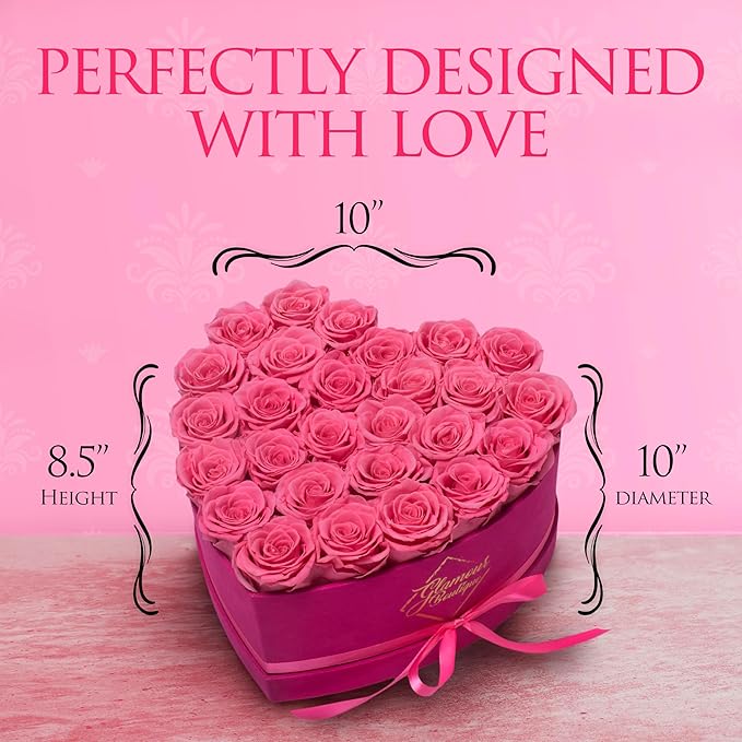 GLAMOUR BOUTIQUE 27 Flower Forever Heart Shape Box, Eternal Preserved Roses Gift for Her, Lasting Flowers, Premium Floral Heart Box for Birthday Anniversary Valentine’s Day Velvet Pink (Color-Treated)