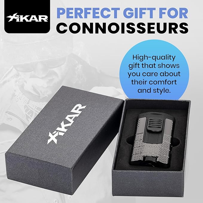 XIKAR Tactical Triple-Jet Lighter, Gunmetal and Black | Powerful Jet Flame for Cigars with Pocket Clip, EZ-View Fuel Window, Adjustable Flame Height & Pull Down Ignition Trigger, Ideal for Outdoor Use