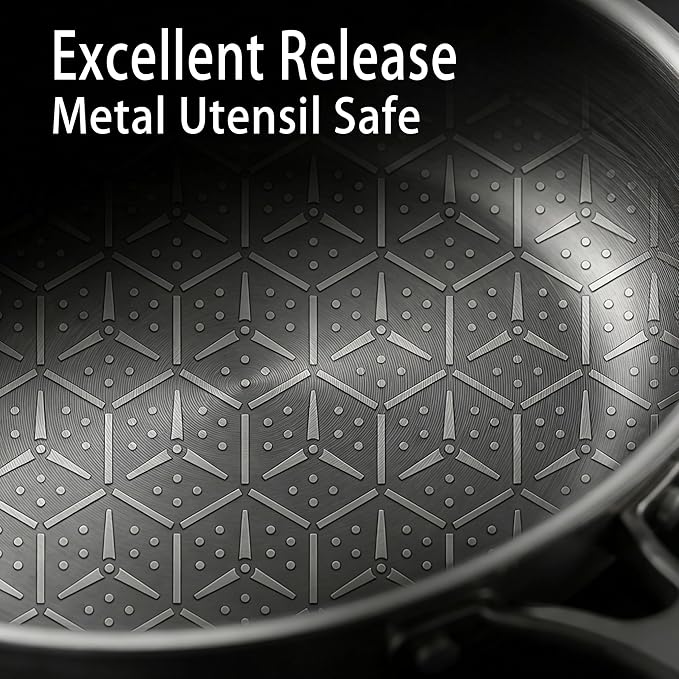 LOLYKITCH 8.5 Inch Tri-ply Hybrid Stainless Steel Non-Stick Sauté Pan with Lid,Skillet,Induction Frying Pan,Skillet,Dishwasher and Oven Safe,Riveted Handle.