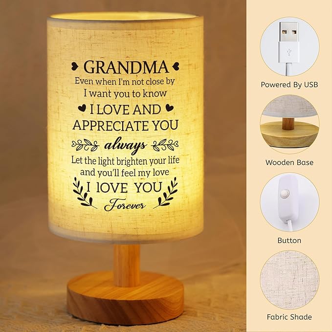 Mothers Day Gifts for Grandma from Grandkids, to My Grandma Fabric Bedside Table Lamp Presents, Birthday Christmas Valentines Gifts for Grandma Grandmother