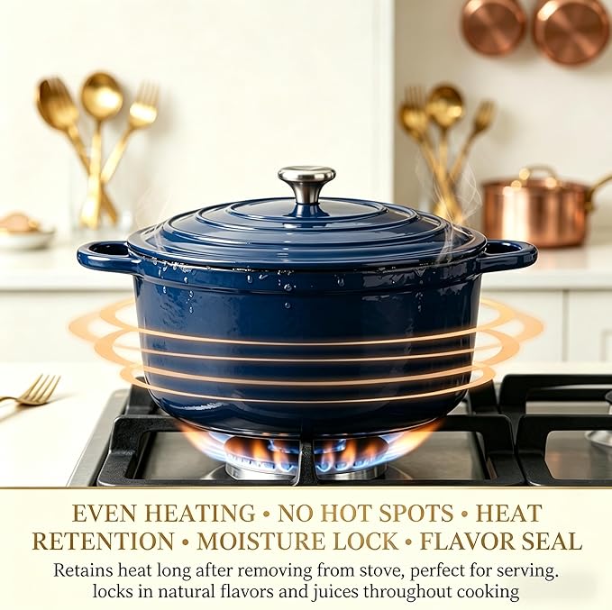 QuliMetal Enameled Cast Iron Cookware Set, 4-Piece Pots and Pans Set with Lids, 10.25" Skillet, 2QT Saucepan, 2.8QT & 4.8QT Dutch Ovens, Oven Safe to 500°F, All Stovetops Compatible - Navy Blue