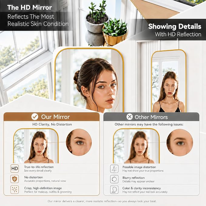 SCWF-GZ 57x20 Full Length Mirror Over The Door Hanging, Floor Stand/Wall Mounted Aluminum Alloy Frame Dressing Mirror for Bedroom Living Room 57 inch Gold