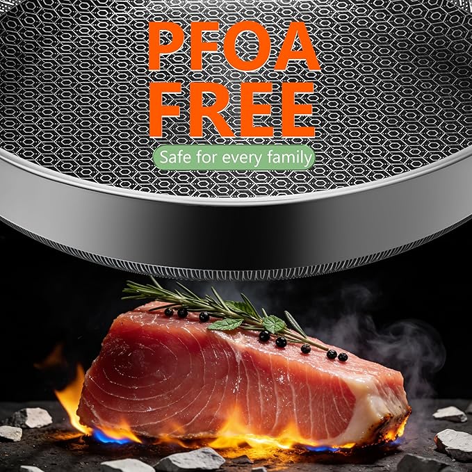Frying Pans, 10-inch Hybrid Frying Pans Stainless Steel Skillets, Dishwasher & Oven-Safe, Stay-Cool Handle, PFOA Free Cookware, Compatible with All Cooktops