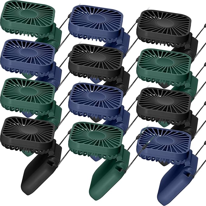 Hortsun 12 Pcs Mini Handheld Fan Bulk Portable Personal Neck Fan Small Foldable Hands Free with USB Rechargeable Gifts for Travel Summer Concerts Vacation Outdoor 3 Speed(Black, Dark Green, Navy Blue)