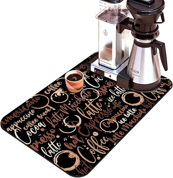 Coffee Bar Mat Accessories for Countertop Absorbent Hide Stain Rubber Backed Dish Drying Mats for Kitchen Counter Draining Pad Decor Gift (20x12in)