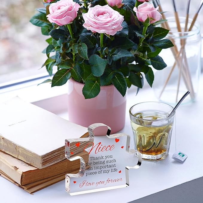 VELENTI Acrylic Block Puzzle Gift for Niece - Cute Present from Aunt, Uncle - Birthday, Christmas, Paperweight, Graduation - Novelty Gift for Nieces