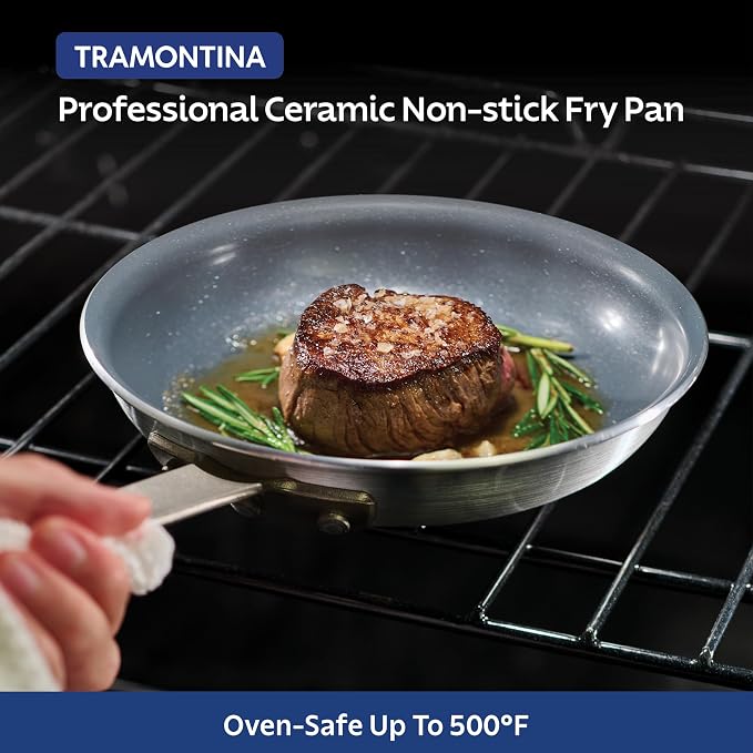 Tramontina Professional 12-Inch Ceramic Non Stick Large Frying Pan | Heavy-Gauge Aluminum Skillet with Ceramic Nonstick Coating, Dishwasher and Oven Safe, Gray, Made in Brazil