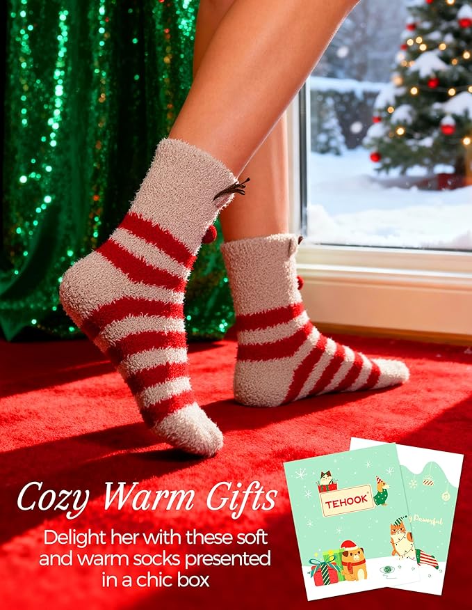 TEHOOK Warm & Cozy Gifts for Women, Fluffy Fuzzy Plush Sleeping Slipper Socks - Soft Warm Fabric