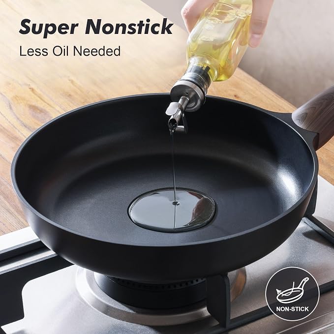 SENSARTE 9.5inch Nonstick Frying Pan Skillet with Lid, Black | Non Stick Pan Omelette Pans with Cover, Healthy Kitchen Cooking Chef's Pan with Cover, PFOA/PFOS Free, Induction Compatible