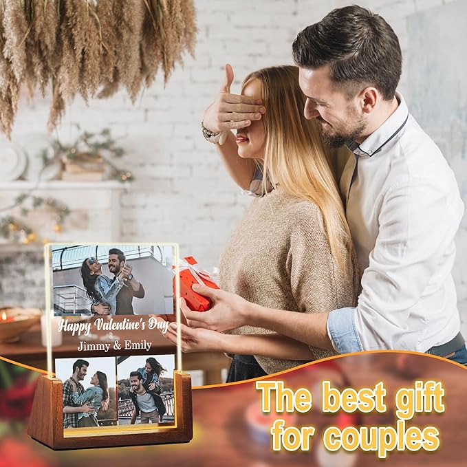 Customized Valentines Birthday Gifts For Her Him Women Men, Custom Light Up Picture Frame With Photo Name, Personalized Anniversary Couples Gifts For Boyfriend Girlfriend Husband Wife