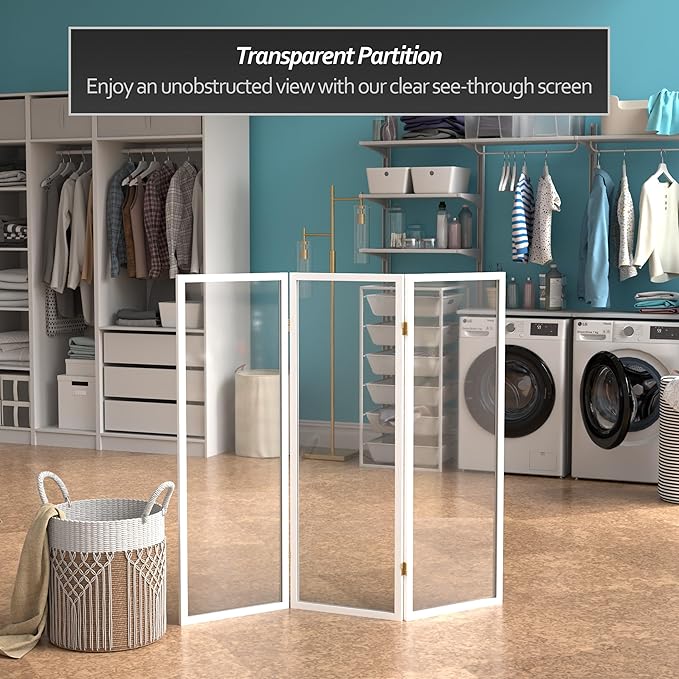 4 ft. Short Clear Plastic Partition White 3 Panel