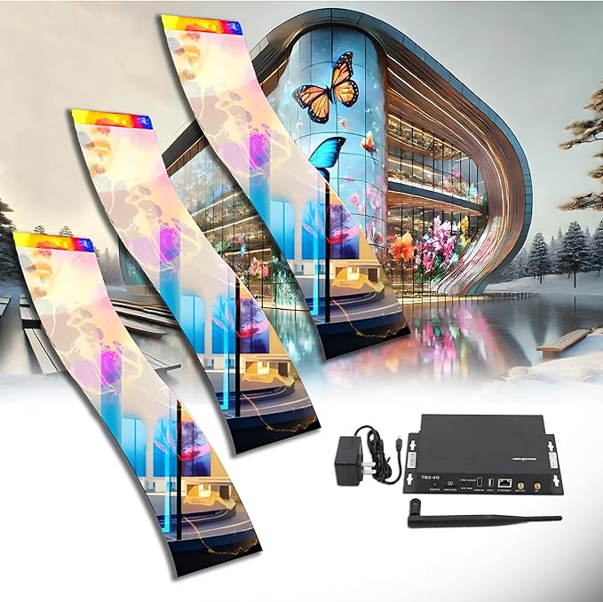 Self-Adhesive LED Flexible Transparent Film Screen for Retail Windows, Storefronts, Glass Doors and Many More for Digital Advertising | Sunlight-Readable Display (P16, Pack of 3 with TB20 Box)