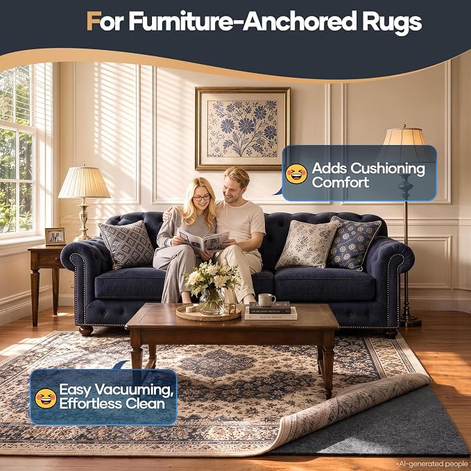 Veken Felt Cushioned Rug Pad 6 x 9 Ft, 1/4 Inch Thick, Dense Needle-Punched Carpet Underlay for Area Rugs, Protector Mat for All Hard Floors Including Hardwoods, Adds Comfort Underfoot