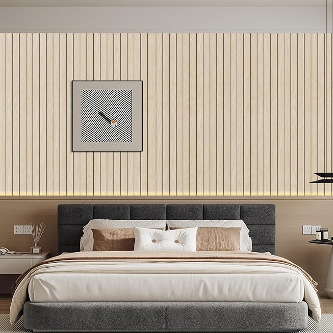 Arthome Peel and Stick Slat Wall Panels 15.7 "x240,Self-Adhesive PVC Wood Grain Wallpaper Panel,3D Thick Faux Soundproof Backsplash Accent Wall Tile for Walls & Furniture (Beige- Coverage 26 Sq.ft)