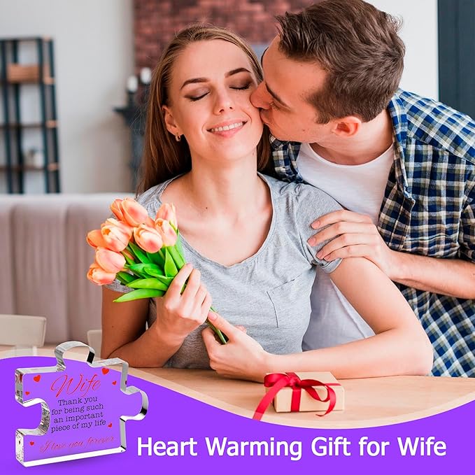 Valentine's Gifts for Wife - Engraved Acrylic Block Puzzle Wife Gift 3.35 x 2.76 inch - Cute Wife Gifts from Husband - Novelty Birthday Paperweights, Christmas, Cool for Women