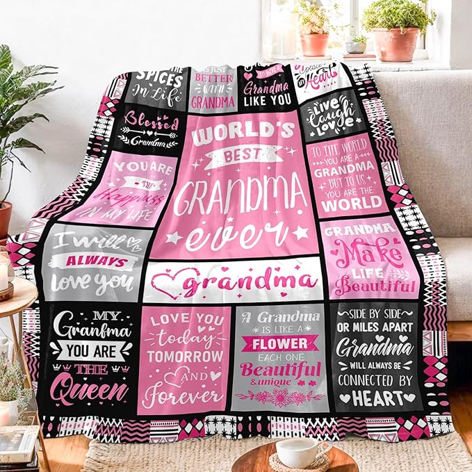 Mothers Day Birthday Gifts for Grandma from Granddaughter - World's Best Grandma Ever Gifts on Christmas Birthday from Grandchildren - Grandmas Life Blanket - Grandmother Gram Blanket 50"x60"