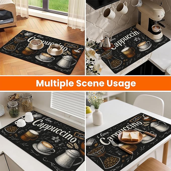 Coffee Mat 17"x32" - Extra Large Absorbent Non Slip Dish Drying Mat,Coffee Bar Accessories,Kitchen Counter Protector for Coffeemaker, Sink, Dining Decor